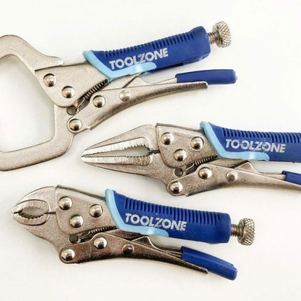 Locking Wrench Set Mini 3 Piece 4 5 Curved Jaw Long Nose C Clamp - Toolzone KDPWR127