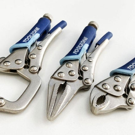 Locking Wrench Set Mini 3 Piece 4 5 Curved Jaw Long Nose C Clamp - Toolzone KDPWR127