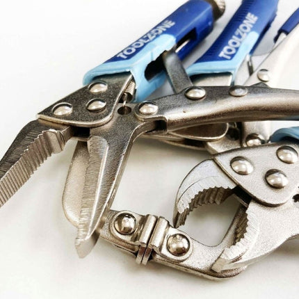 Locking Wrench Set Mini 3 Piece 4 5 Curved Jaw Long Nose C Clamp - Toolzone KDPWR127