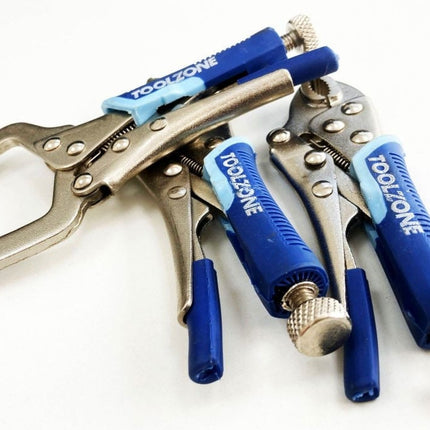 Locking Wrench Set Mini 3 Piece 4 5 Curved Jaw Long Nose C Clamp - Toolzone KDPWR127
