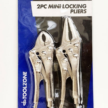 Locking Pliers Mini 2 Piece Long Nose Curved Jaw - Toolzone KDPWR129