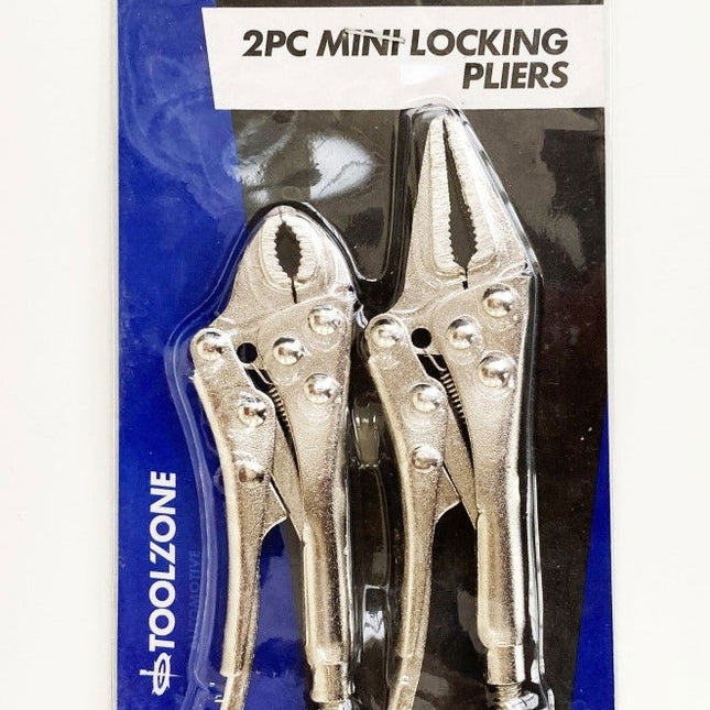 Locking Pliers Mini 2 Piece Long Nose Curved Jaw - Toolzone KDPWR129