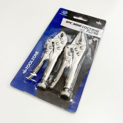 Locking Pliers Mini 2 Piece Long Nose Curved Jaw - Toolzone KDPWR129