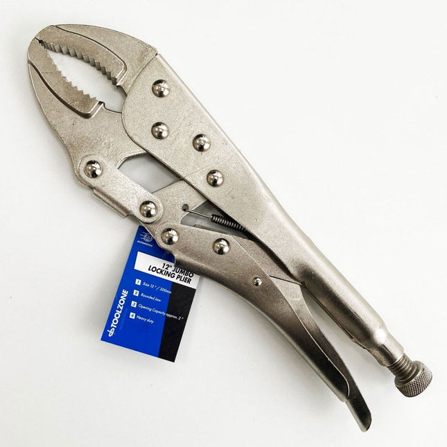 Locking Pliers Jumbo 12 Curved Jaw MAX Jaw Size 70mm - Toolzone KDPWR133