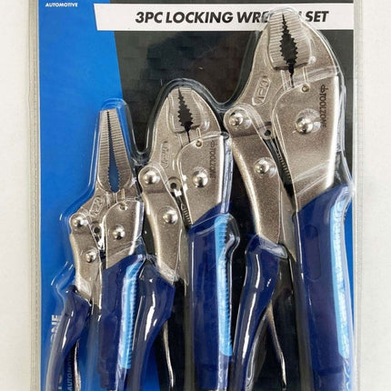 Locking Plier Set 3 Piece Crv Softgrip 7 10 Curved Jaw 6.5 Long Nose - Toolzone KDPWR174