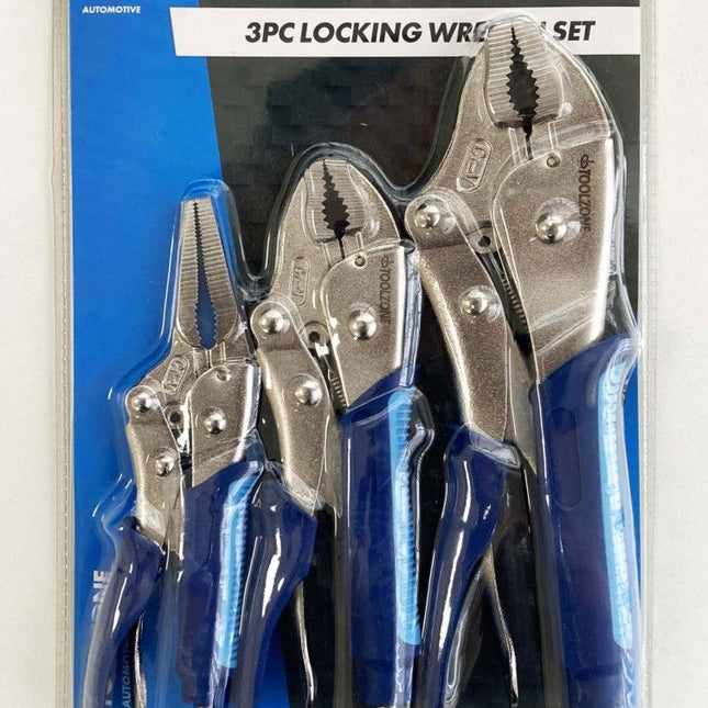 Locking Plier Set 3 Piece Crv Softgrip 7 10 Curved Jaw 6.5 Long Nose - Toolzone KDPWR174