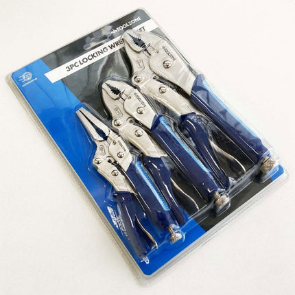 Locking Plier Set 3 Piece Crv Softgrip 7 10 Curved Jaw 6.5 Long Nose - Toolzone KDPWR174