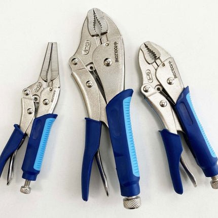 Locking Plier Set 3 Piece Crv Softgrip 7 10 Curved Jaw 6.5 Long Nose - Toolzone KDPWR174