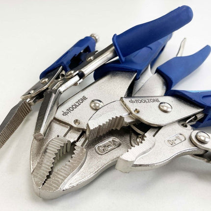 Locking Plier Set 3 Piece Crv Softgrip 7 10 Curved Jaw 6.5 Long Nose - Toolzone KDPWR174