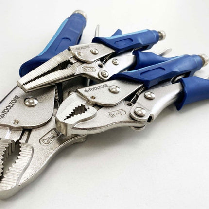 Locking Plier Set 3 Piece Crv Softgrip 7 10 Curved Jaw 6.5 Long Nose - Toolzone KDPWR174