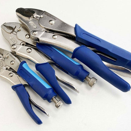 Locking Plier Set 3 Piece Crv Softgrip 7 10 Curved Jaw 6.5 Long Nose - Toolzone KDPWR174