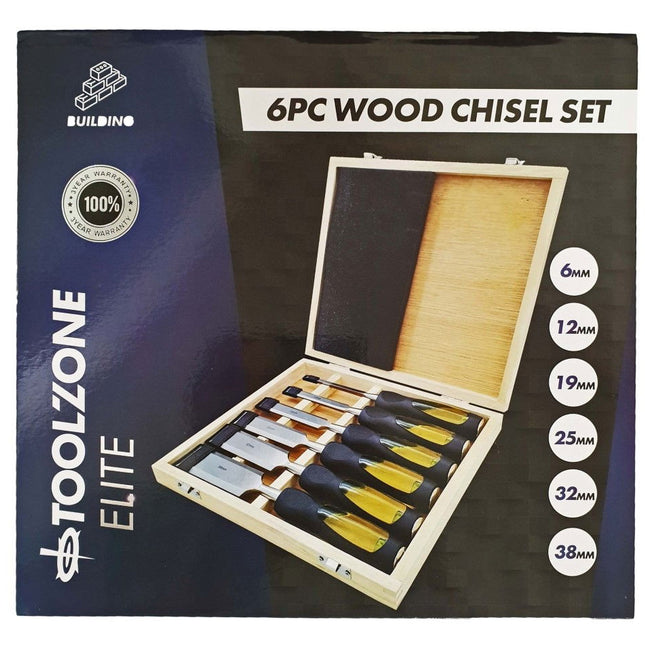 Chisel Set Wood 6PC 1/4, 1/2, 3/4, 1, 1.25, 1.5 In Case - Toolzone KDPWW043