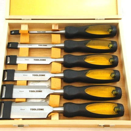 Chisel Set Wood 6PC 1/4, 1/2, 3/4, 1, 1.25, 1.5 In Case - Toolzone KDPWW043