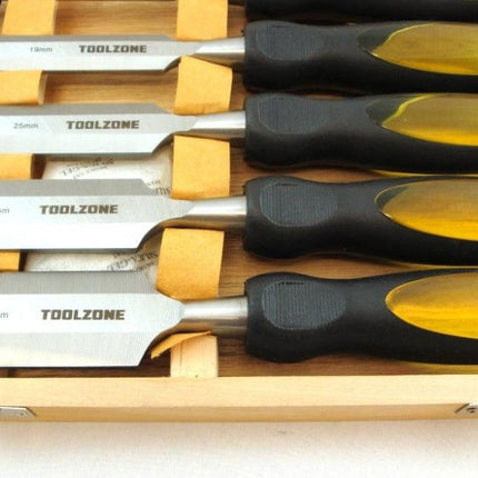 Chisel Set Wood 6PC 1/4, 1/2, 3/4, 1, 1.25, 1.5 In Case - Toolzone KDPWW043