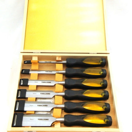 Chisel Set Wood 6PC 1/4, 1/2, 3/4, 1, 1.25, 1.5 In Case - Toolzone KDPWW043