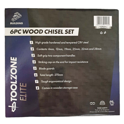 Chisel Set Wood 6PC 1/4, 1/2, 3/4, 1, 1.25, 1.5 In Case - Toolzone KDPWW043