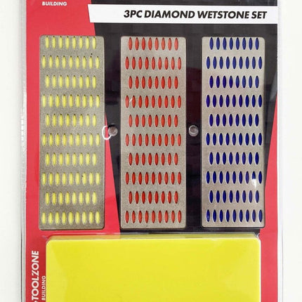 Whetstone Diamond 3PC 6 x 2 180 280 400 Grit With Holder - Toolzone KDPWW069