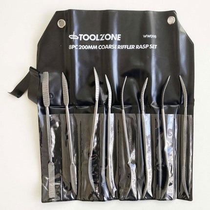 Riffler Wood Rasp Set 8PC 8 Double Ended Various Shapes With Pouch - Toolzone KDPWW098