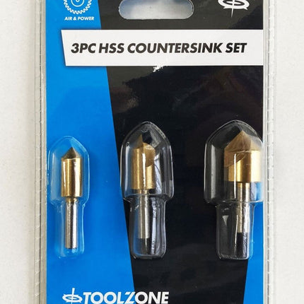Hss Titanium Countersink Set 3PC 10mm 12mm 16mm 1/4 Shank - Toolzone KDPWW118