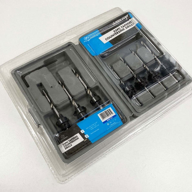 Tapered Countersink Drill Set 22PC Heat-treated Steel Sizes 1/8 To 7/32 - Toolzone KDPWW127