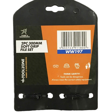 File Set 2PC 300mm Soft Grip Handles Flat And Half Round - Toolzone KDPWW197