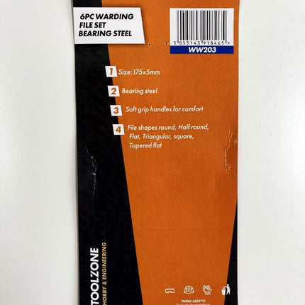 Warding File Set 6PC Bearing Steel 175 x 5mm - Toolzone KDPWW203