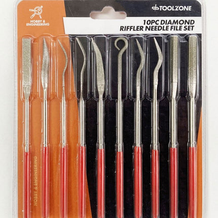 Diamond Riffler Needle Files 10PC 120 Grit With Pvc Handles - Toolzone KDPWW205