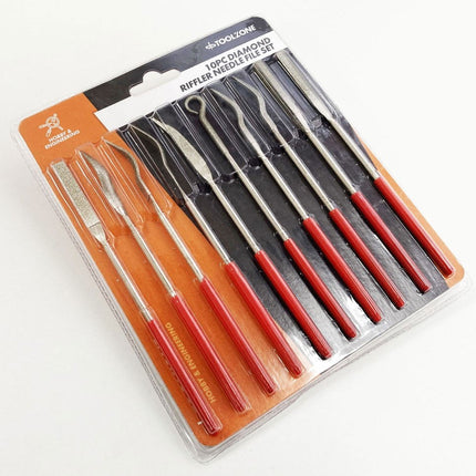 Diamond Riffler Needle Files 10PC 120 Grit With Pvc Handles - Toolzone KDPWW205