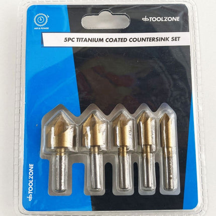 Countersink Set 5PC 8-19mm Carbon Steel Titanium Coated - Toolzone KDPWW208