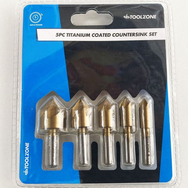 Countersink Set 5PC 8-19mm Carbon Steel Titanium Coated - Toolzone KDPWW208
