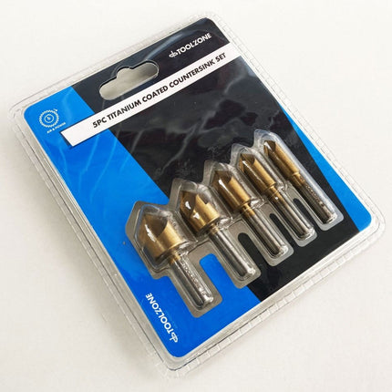 Countersink Set 5PC 8-19mm Carbon Steel Titanium Coated - Toolzone KDPWW208
