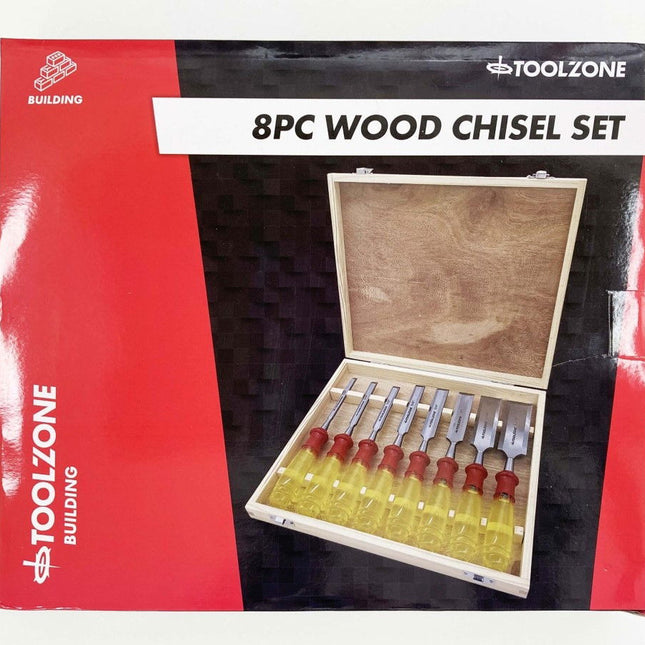 Wood Chisel Set 8PC 65mn Sizes 1/4-1-1/2 With Wooden Case - Toolzone KDPWW217
