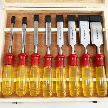 Wood Chisel Set 8PC 65mn Sizes 1/4-1-1/2 With Wooden Case - Toolzone KDPWW217