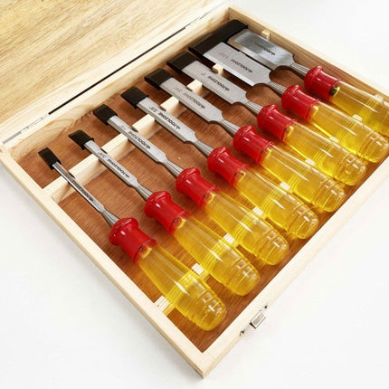 Wood Chisel Set 8PC 65mn Sizes 1/4-1-1/2 With Wooden Case - Toolzone KDPWW217