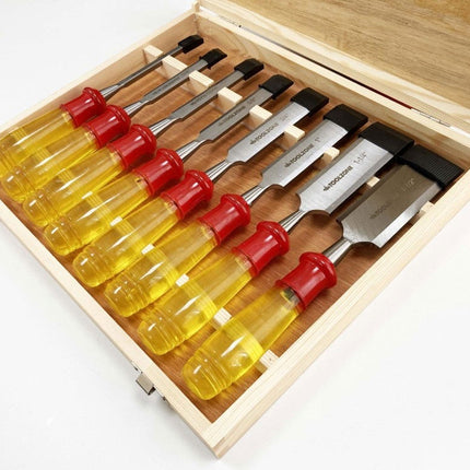 Wood Chisel Set 8PC 65mn Sizes 1/4-1-1/2 With Wooden Case - Toolzone KDPWW217