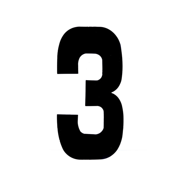 Race Numbers - 3 Three - Black, Pack Of 100 / 15cm 6 / Vinyl Sticker