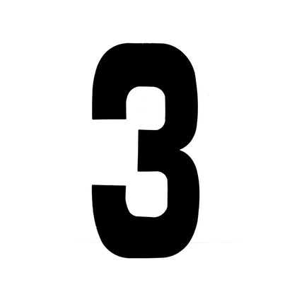 Race Numbers - 3 Three - Black, Pack Of 25 / 15cm 6 / Vinyl Sticker