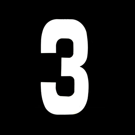 Race Numbers - 3 Three - White, Pack Of 100 / 15cm 6 / Vinyl Sticker