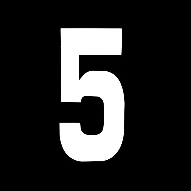 Race Numbers - 5 Five - White, Each / 15cm 6 / Vinyl Sticker