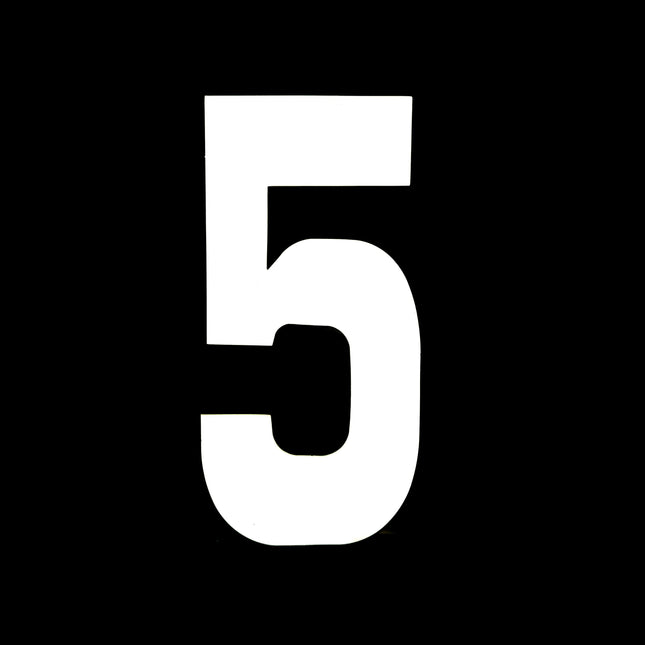 Race Numbers - 5 Five - White, Pack Of 100 / 15cm 6 / Vinyl Sticker