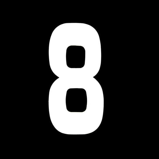 Race Numbers - 8 Eight - White, Pack Of 100 / 15cm 6 / Vinyl Sticker