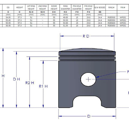 Piston Kit 72-73 Husqvarna CR WR 125 Tall 55.0mm Standard Vintco PSU07-00