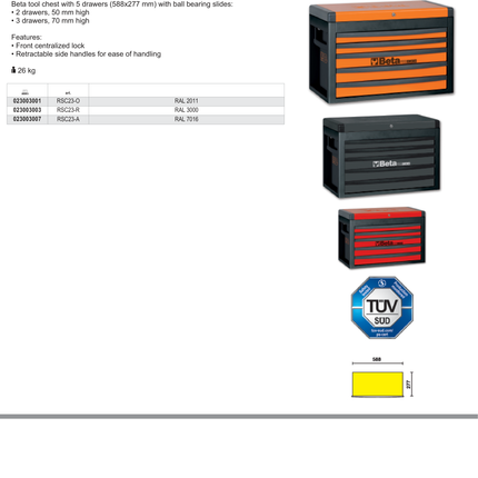 Portable Tool Chest with 5 Drawers and Centralized Lock - Beta Tools RSC23-R