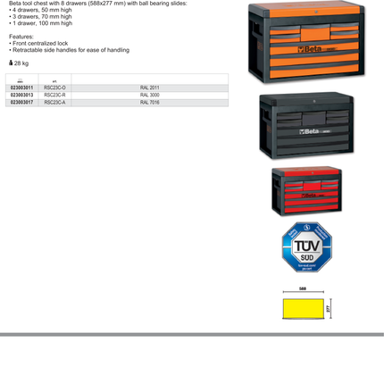 Portable Tool Chest with 8 Drawers and Centralized Lock - Beta Tools RSC23C-A