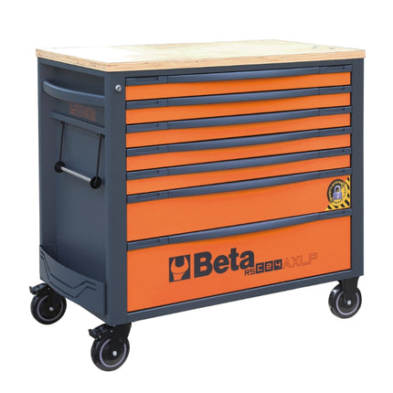 Mobile Roller Cab 7 Drawers Wood Worktop Anti-Tilt System Long Model 1100kg Capacity - Beta Tools RSC24AXLP/7-O