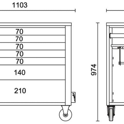 Mobile Roller Cab 7 Drawers Wood Worktop Anti-Tilt System Long Model 1100kg Capacity - Beta Tools RSC24AXLP/7-R