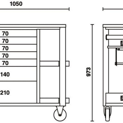 Mobile Roller Cab 7 Drawers Side Shelves 1100kg Capacity - Beta Tools RSC24L/7-R