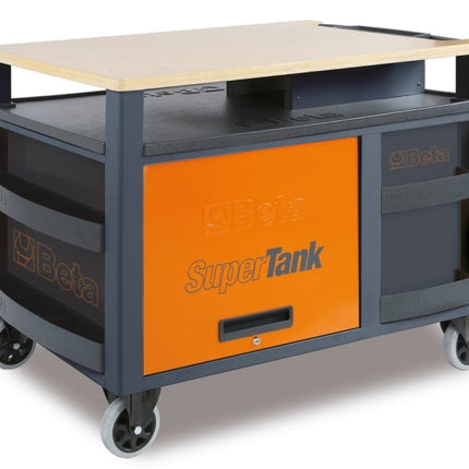 SuperTank Trolley with Wood Worktop, 10 Drawers, 588x367mm, 150mm Castors, 1200kg Load Capacity - Beta Tools RSC28-R