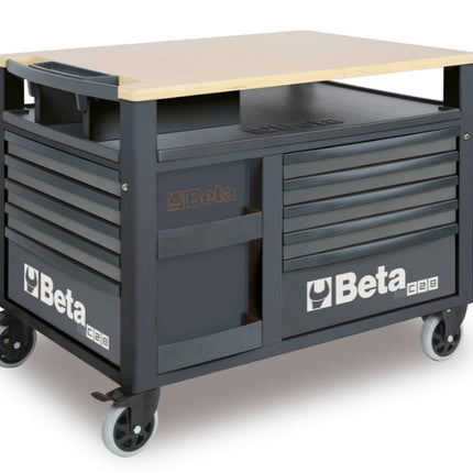 SuperTank Trolley with Wood Worktop, 10 Drawers, 588x367mm, 150mm Castors, 1200kg Load Capacity - Beta Tools RSC28-R