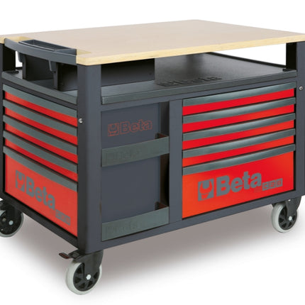 SuperTank Trolley with Wood Worktop, 10 Drawers, 588x367mm, 150mm Castors, 1200kg Load Capacity - Beta Tools RSC28-R